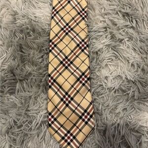 Classic Beige Plaid Men's Tie with Black & Red Accents